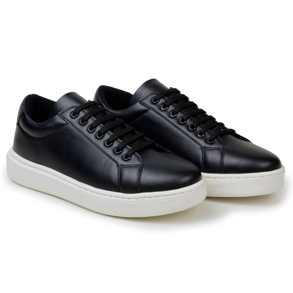 Tenis Sapatenis Masculino Preto Cadarço Couro Sintético Confortável Promoçao Ecologico