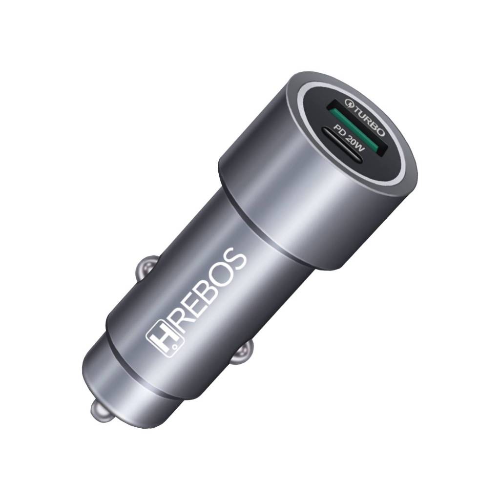 Hrebos – Carregador Veicular Power Turbo USB-C 20W | Saída Ultra Rápida PD | Viagens com Bateria Sempre Cheia