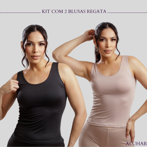 Kit 2 Blusa Feminina Segunda Pele Regata Alça Larga Básica Tecido Leve e Confortável para Usar por Baixo