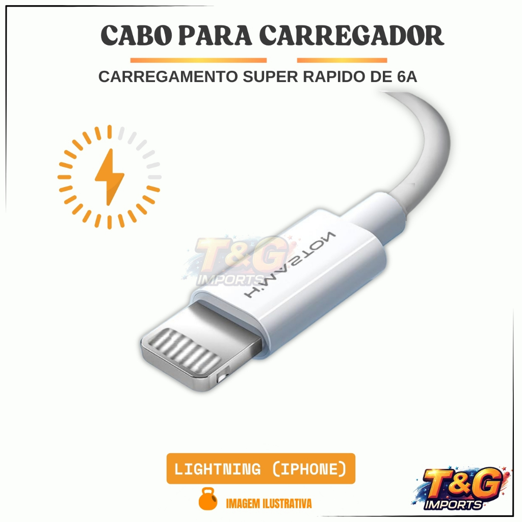 Cabo de Carregador 4.8A Tipo-Lightning (Iphone) – Rápido, Reforçado e Custo-Benefício resistente