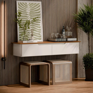 Aparador New Flow Prateleira Bancada Suspenso Sala Penteadeira Parede Quarto Camarim 2 Portas Cor Off/Freijo Flex em Oferta na Shopee