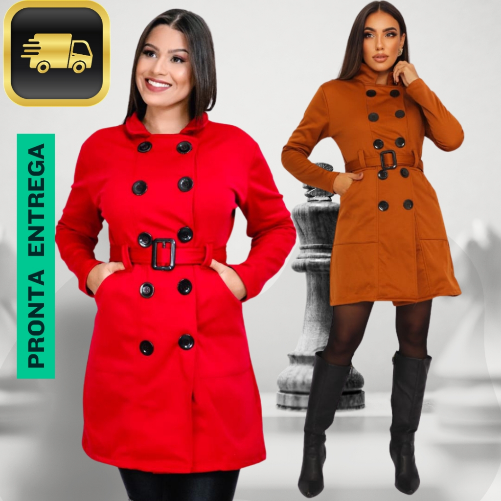 Casaco Sobretudo em Moletom Poliester Flanelado com Cinto – Ideal para o Frio