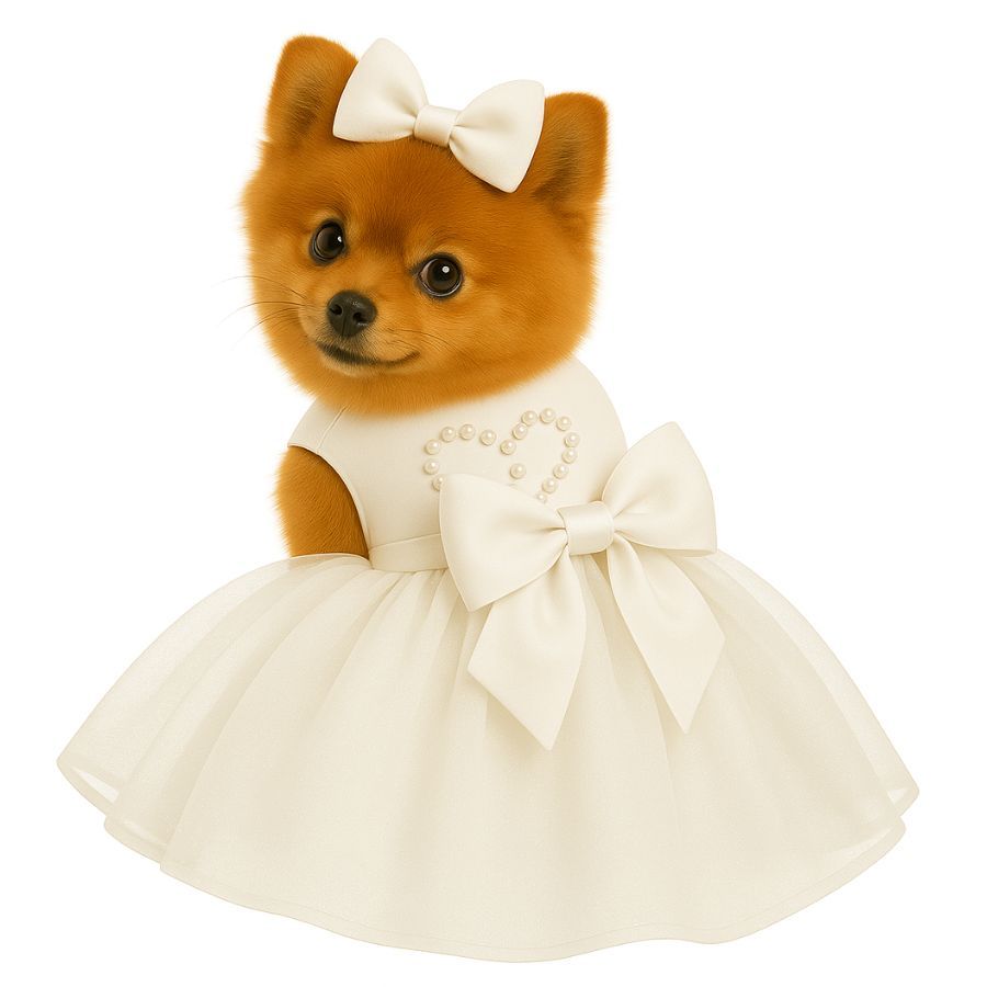 Vestido de Noiva Pet + Lacinho - Vestido Luxo Cães e Gatos - Vestido Branco Pet