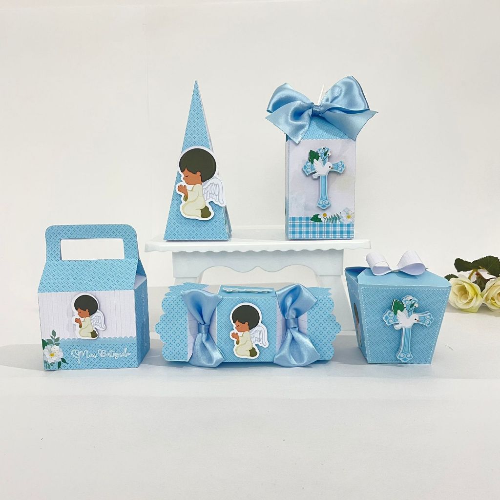 Kit Festa - 20 Lembrancinhas personalizada Batizado Menino - Caixinhas Personalizadas - Papelaria