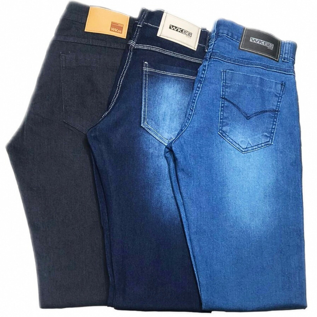Kit 3 Calças Jeans Masculina Tradicional Slim Premium com Elastano - Envio Imediato