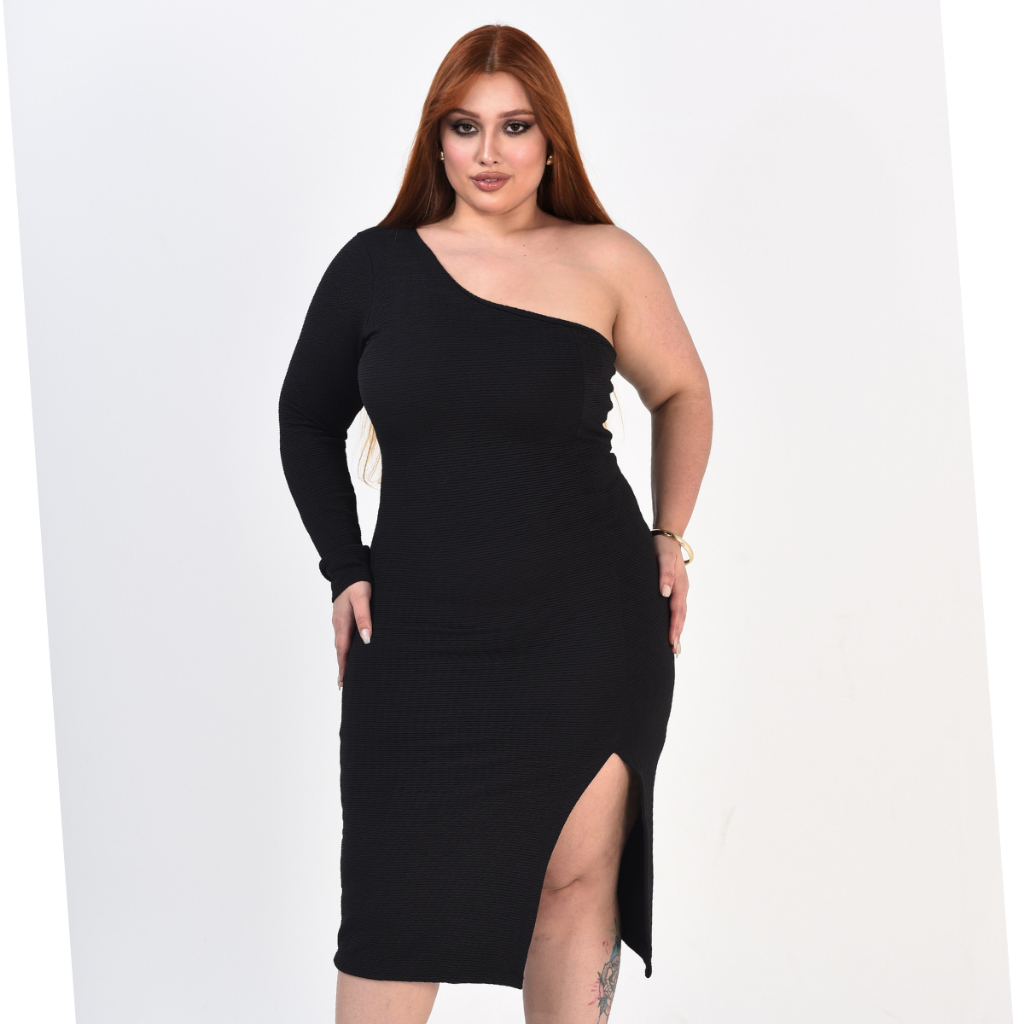 Vestido Plus Size Midi Manga Longa Inverno Tubinho Fenda Elastano We Curve Veste Até G4