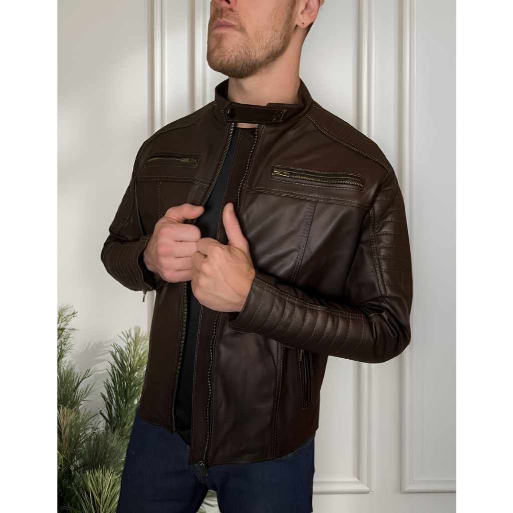 Jaqueta de couro legitimo Masculina Marrom café Couro premium linha 1 Dharok