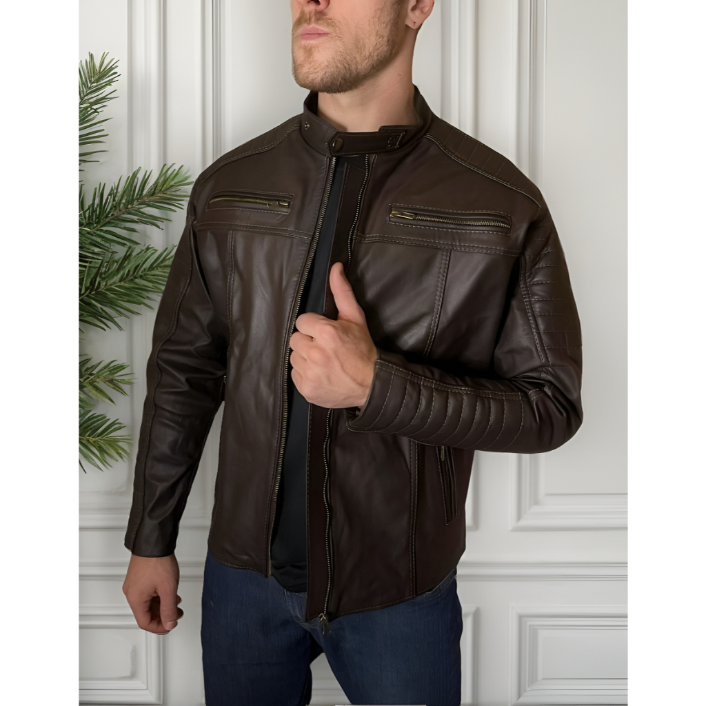 Jaqueta de couro legitimo Masculina Marrom café couro grosso Dharok