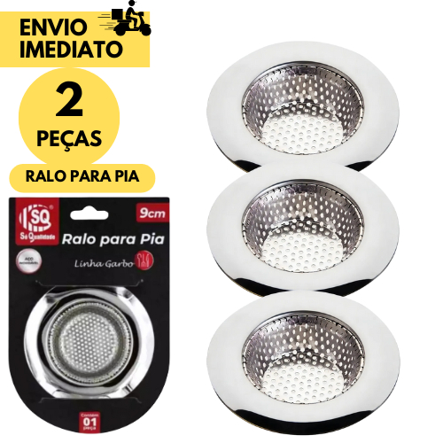 Kit 2 Ralos de Pia Inox 9cm Cozinha Filtro Antirresíduo Tampa Escorredor Reutilizável