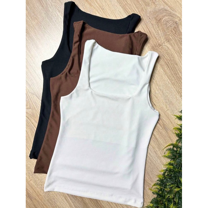 Kit 2 Blusa Regata Feminina Decote Quadrado Básica Alça Grossa Suplex Premium Elegante Casual Tendência Moda