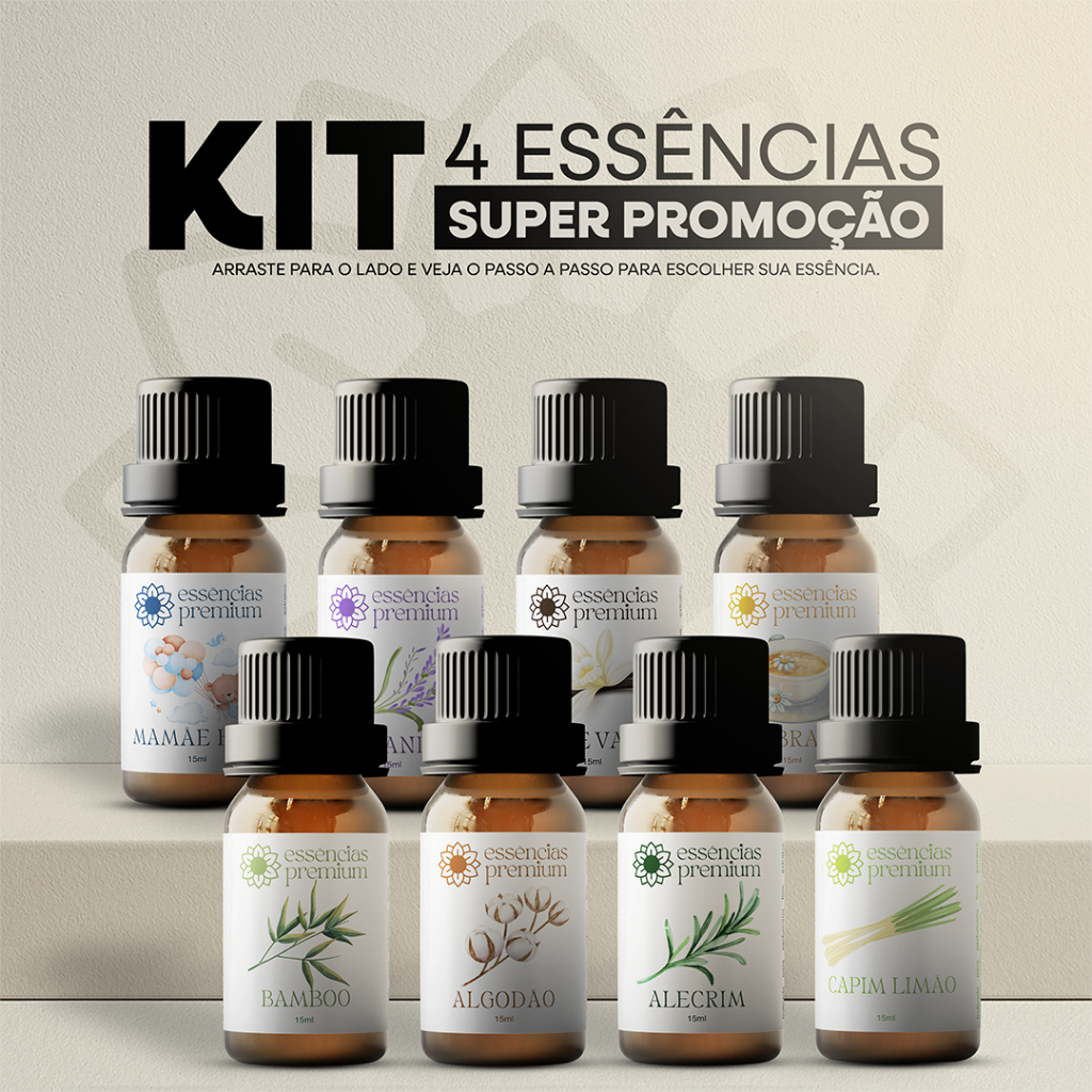Kit com 4 Essências Para Aromatizador e Difusor Elétrico a Base de Água - Quatro Aromas