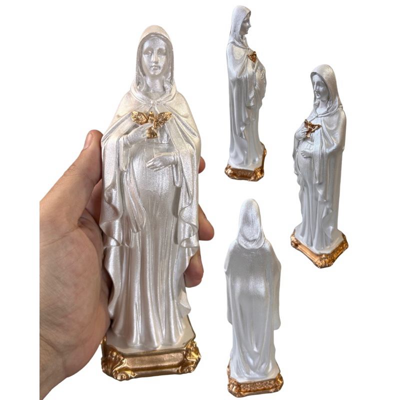 Nossa Senhora Grávida 20cm na cor Branco Perolado com detalhes dourado