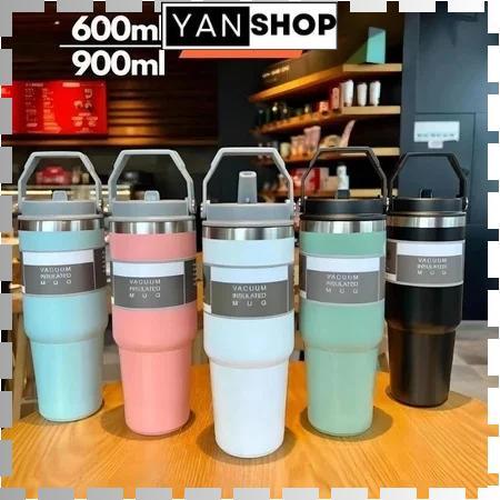 Garrafa Térmica 900ML Com Alça Flip Tumbl Aço Inoxidável Isolamento Térmico Com Canudo P/ Academia Trabalho Caminhada em Oferta na Shopee