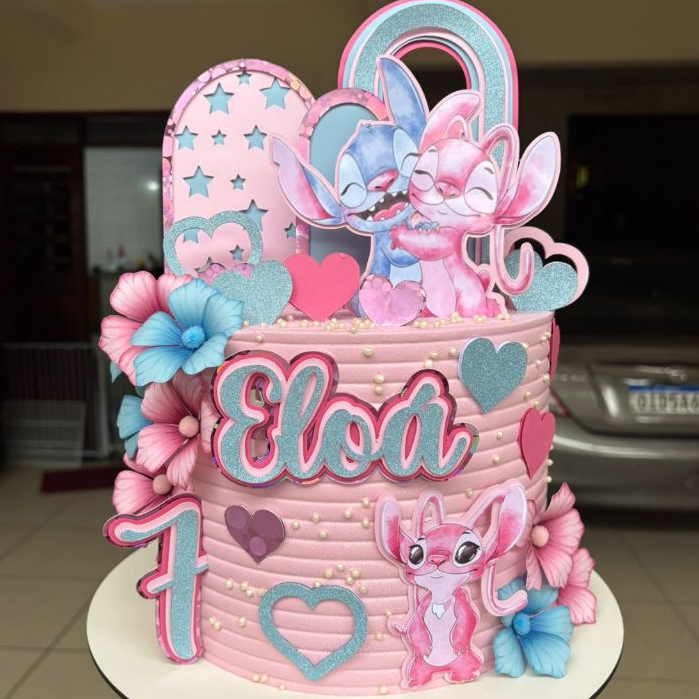 Topo de bolo Stitch e Angel/festa Stitch e Angel/ Stitch e Angel/ topper Stitch e Angel em Oferta na Shopee