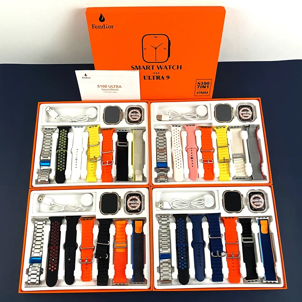 【Local shipping】S100 Ultra 9 Novo Smartwatch 7 Em 1 Alças 49mm Full Touch Screen Sport 7 sete pulseiras