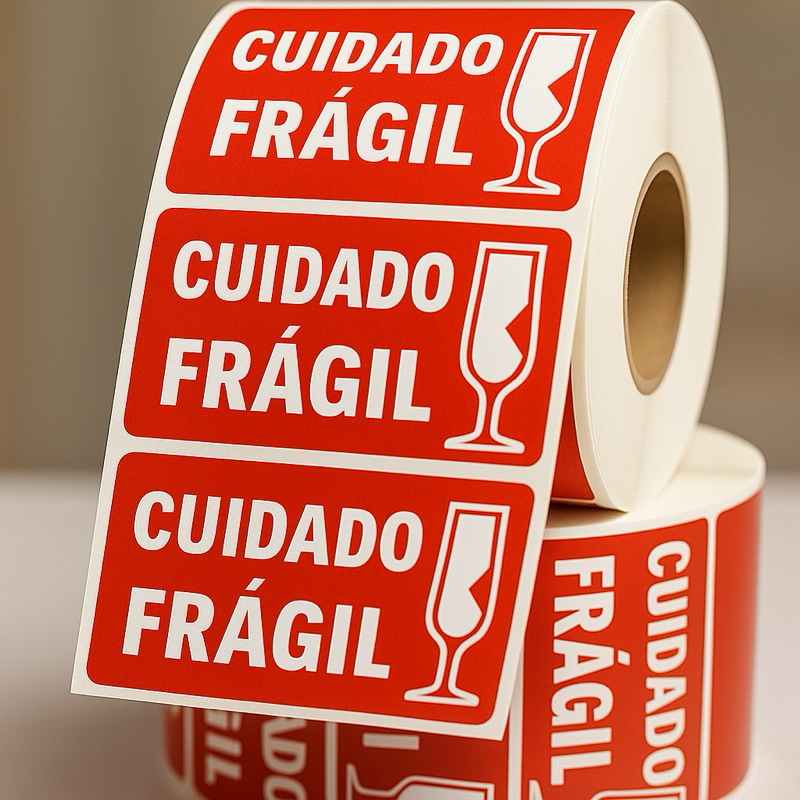 Etiqueta frágil couchê 60x40mm, 100x50mm e 100x150mm
