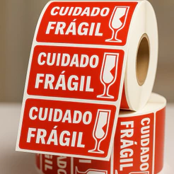Etiqueta frágil couchê 60x40mm, 100x50mm e 100x150mm