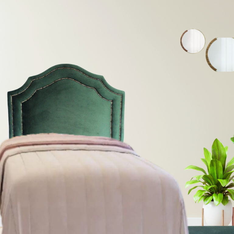 Cabeceira Solteiro Viúva  Para Cama  Box Veludo Verde Deluxe  Dupla Tachas Prateadas