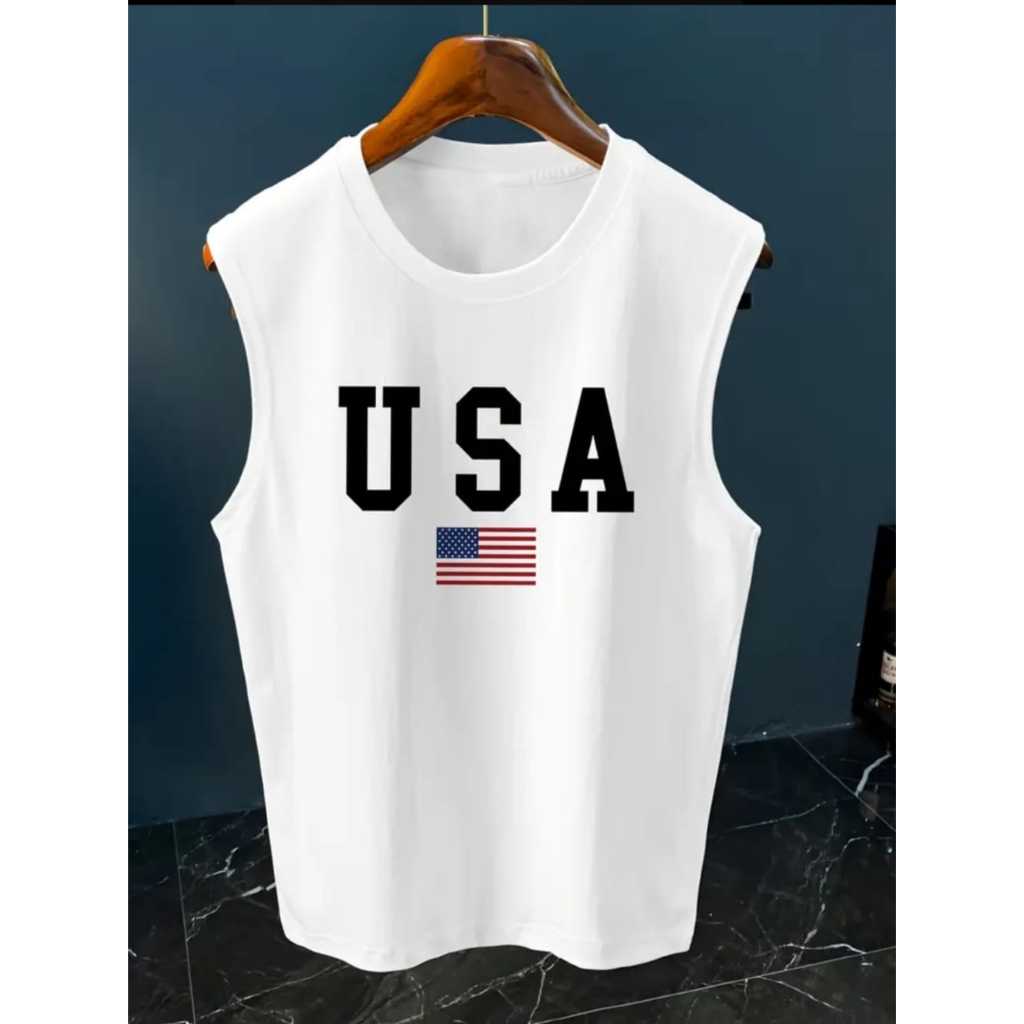 Camiseta Regata Masculina USA Blusa 100% Algodão Blusa Cavada