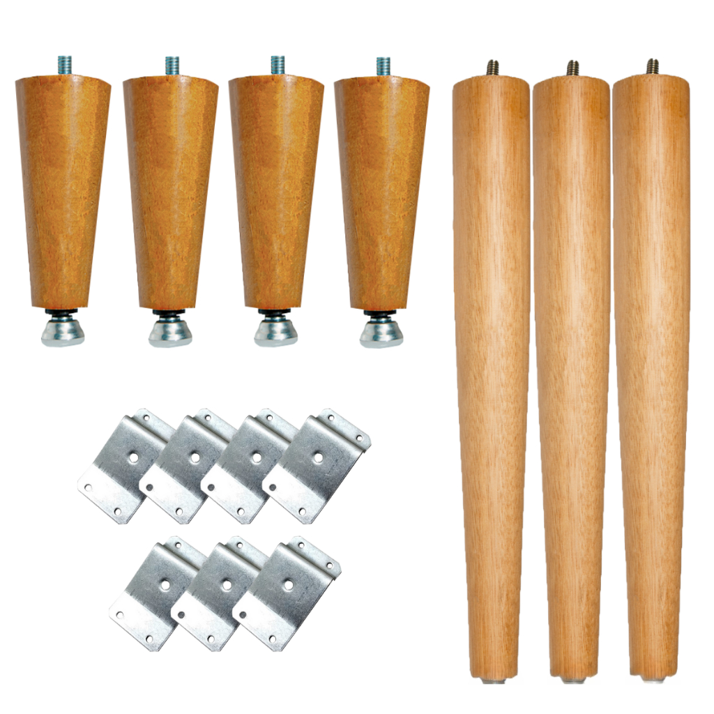 4 Pés Palito 20cm com nivelador + 3 Pés de 50cm + 7 Chapinha de Metal Inclinada