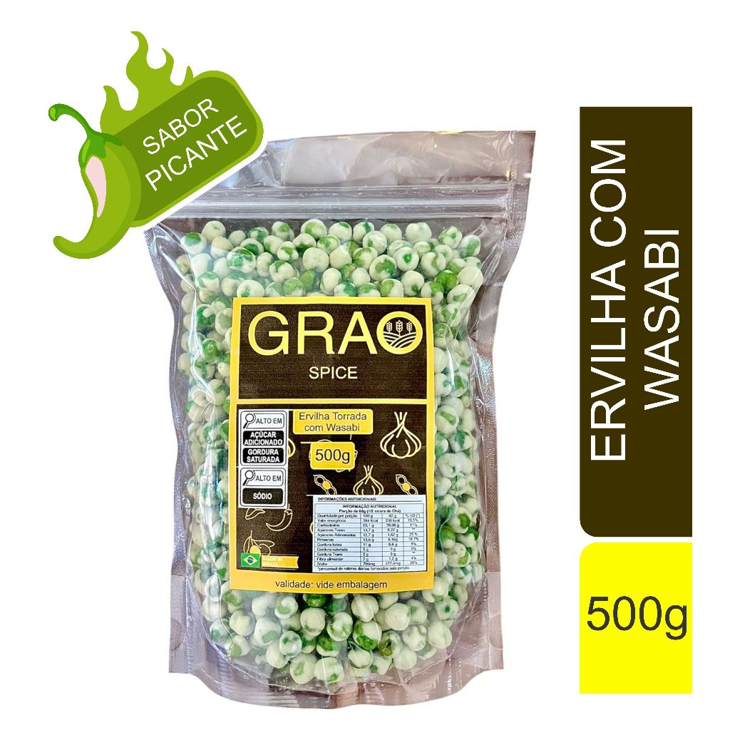 ERVILHA TORRADA CROCANTE COM WASABI 500G EM SACO ABRE FECHA FACIL POUCH LACRADO DA GRAO SPICE em Oferta na Shopee