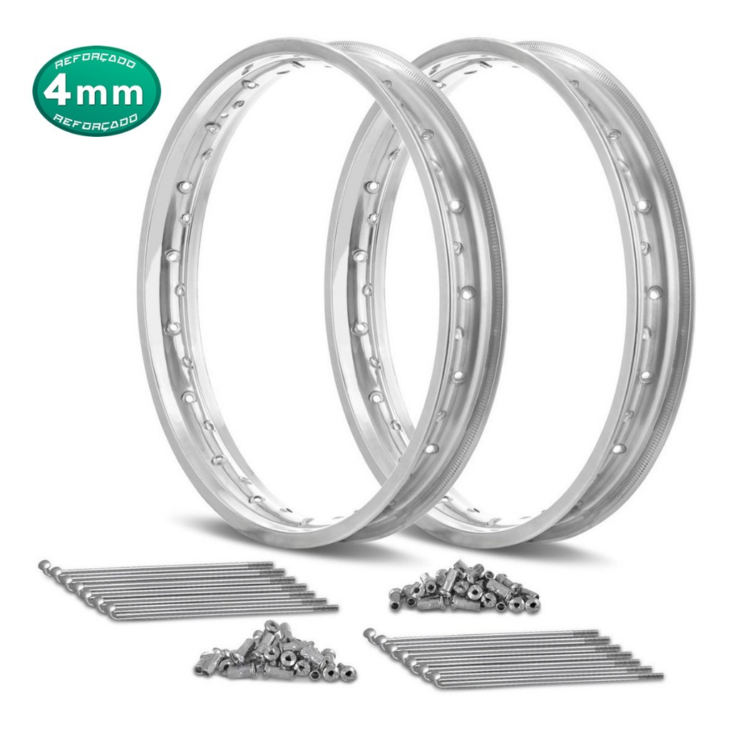 Jogo De Aro + Raio Cromado 4mm Bros 125 /Bros 150 / Bros 160 Tras/diant