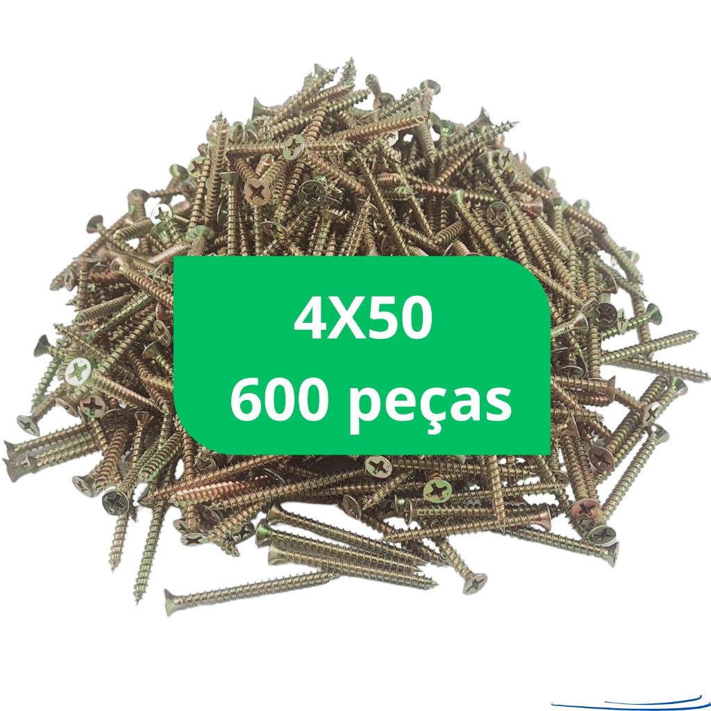 Parafuso Madeira 4x50 MDF Kit Caixa 600 peças Marcenaria Chipboard Cabeça Chata Philips Ph2 4 x 50