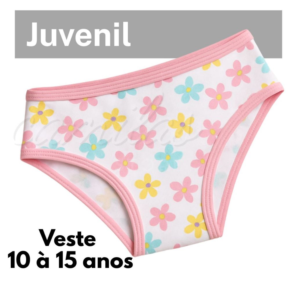 Kit 10 Calcinhas Juvenil Para Adolescente até 15 Anos Forro 100% Algodão Estamapada