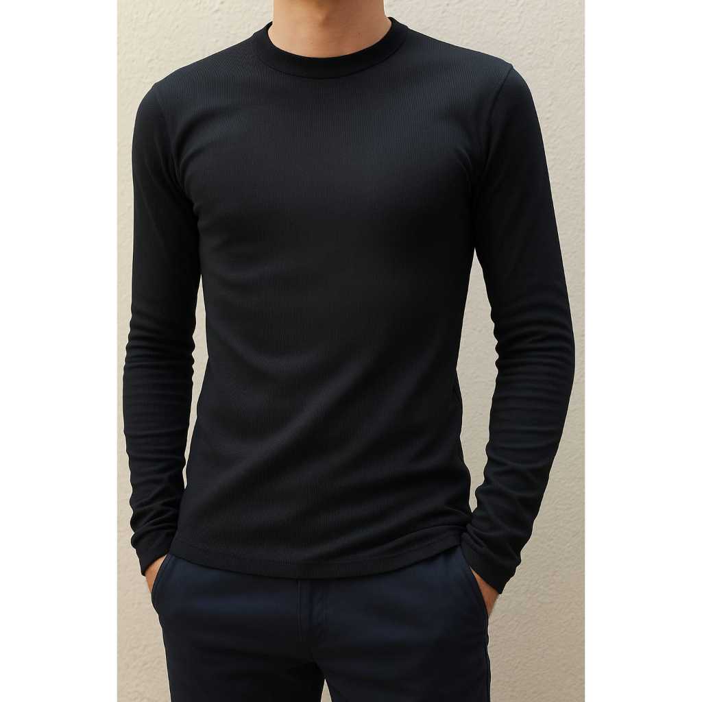 MANGA LONGA camista malha canelada slim masculina meia estação/MANGA LONGA em Oferta na Shopee