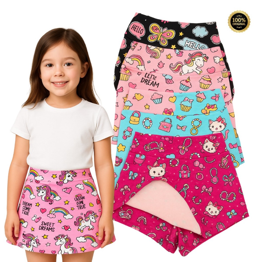 Kit 5 Short Saia Infantil Juvenil Escolar Menina Estampado Sortidos