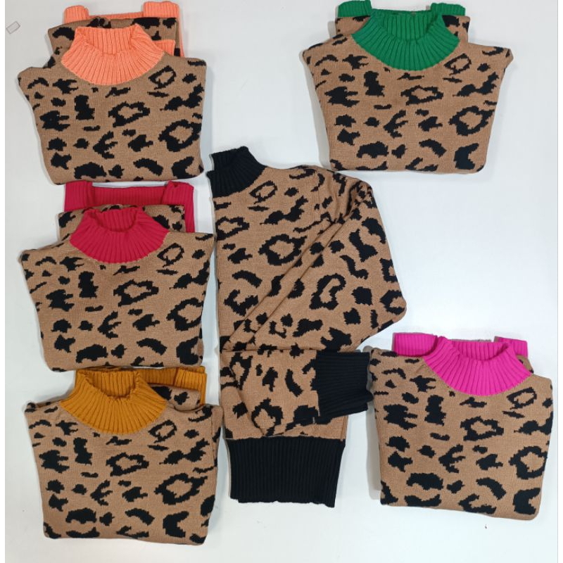 Blusa Cropped Feminina Tricot Tendência Outono Inverno Animal Print Radiante Charmosa Ousadia