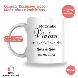 Caneca Madrinha de Casamento Personalizada | Presente Criativo para Convidados | Brinde Casamento