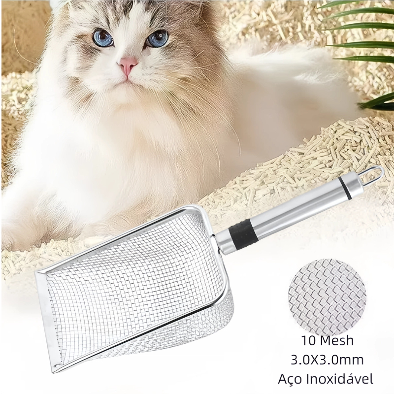 Pá Higiênica para Areia de Gato em Aço Inoxidável 304 — Peneira Coletora Antiferrugem para...