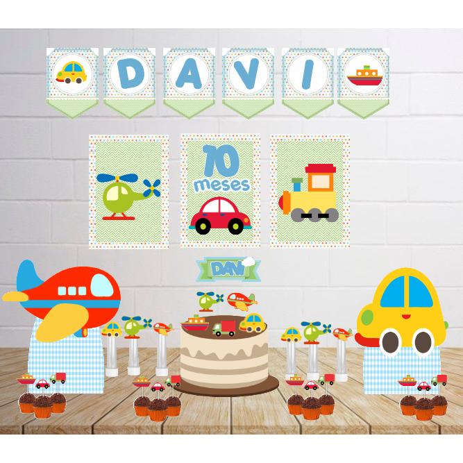 Kit Personalizado Festa Infantil Carrinho Carro Meios de Transportes Decoração Aniversário Só Um Bolinho Lembrancinhas