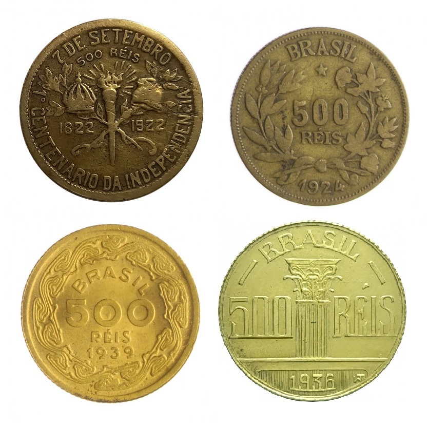 🇧🇷 🟡 Moeda de 500 Réis 1922, 1924, 1927, 1928, 1938 e 1939