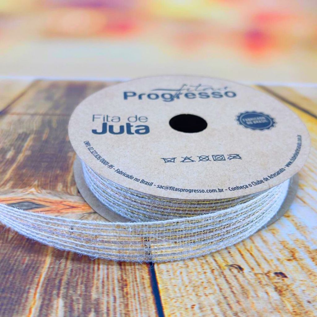 1~6 FITA DE JUTA NATURAL 20 MM COM FIO DOURADO 10 METROS em Oferta na Shopee