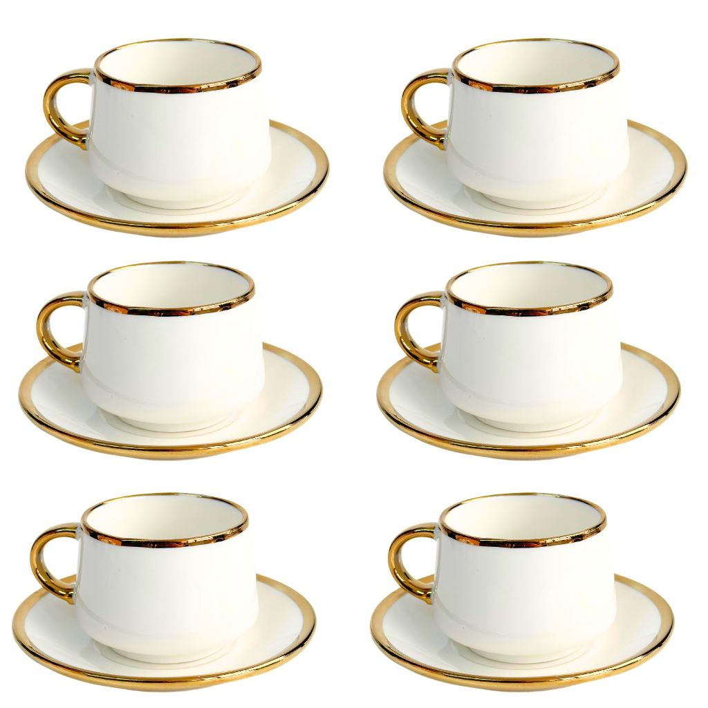 Cj  2 ou 4 ou 6 Xícaras De Luxo Em Ceramica Branco Dourado Stooz - para consultorio escrit...