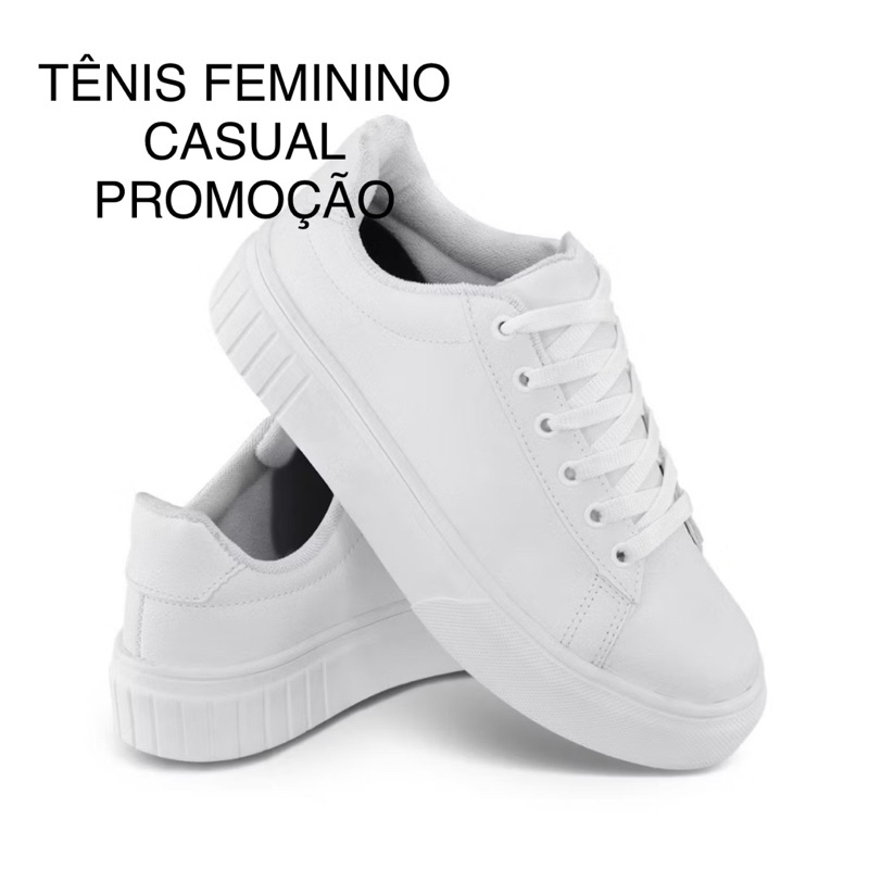 Tênis Feminino Casual Sola Alta Salto Plataforma Flat Form Ajuste Cadarço Dia a Dia Tênis Feminino branco casual