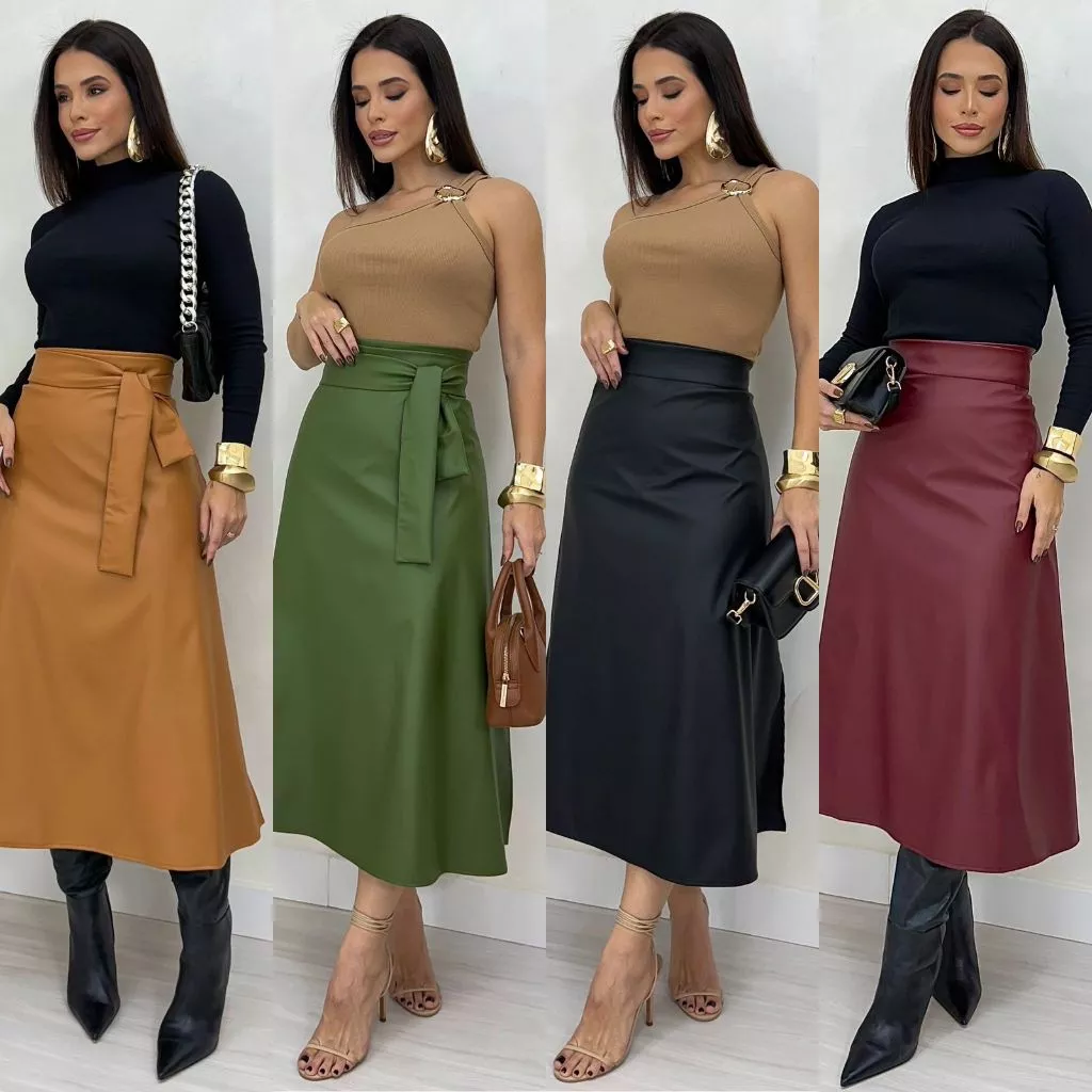 SAIA FEMININA COURO MIDI ENVELOPE AMARRAÇÃO + MODA SOCIAL — imagem 1