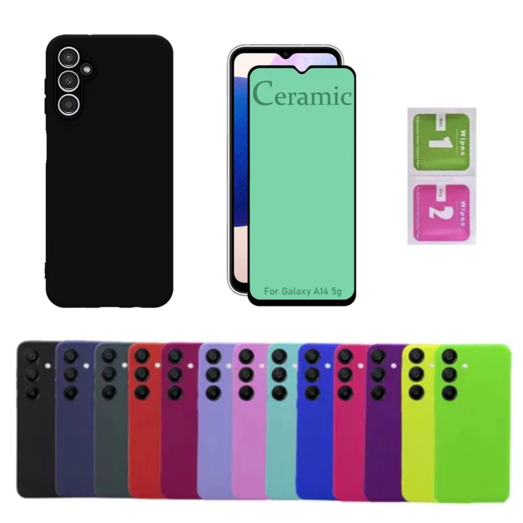 Kit Para Samsung A14 - Película Cerâmica + Capa Aveludada Colorida Capinha em Oferta na Shopee