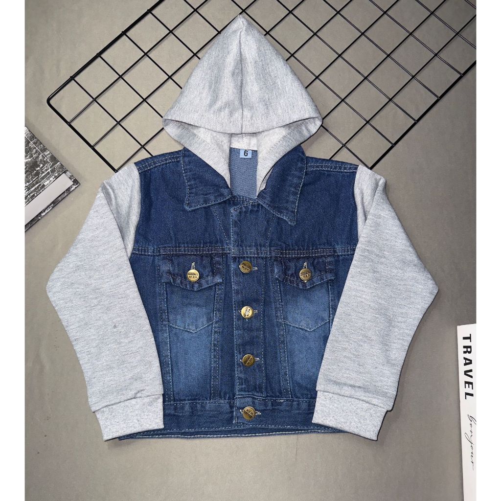 Jaqueta Jeans Infantil Menino Manga Longa Moletom Com Capuz Juvenil Masculina