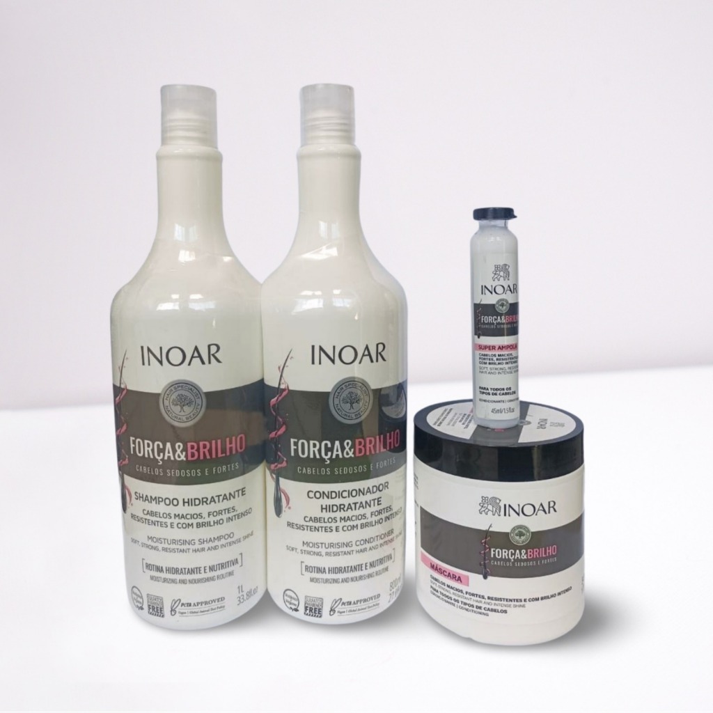 KIT INOAR FORÇA E BRILHO SH 1L+COND 800ML+ MASCARA 500G+AMPOLA 45ML em Oferta na Shopee