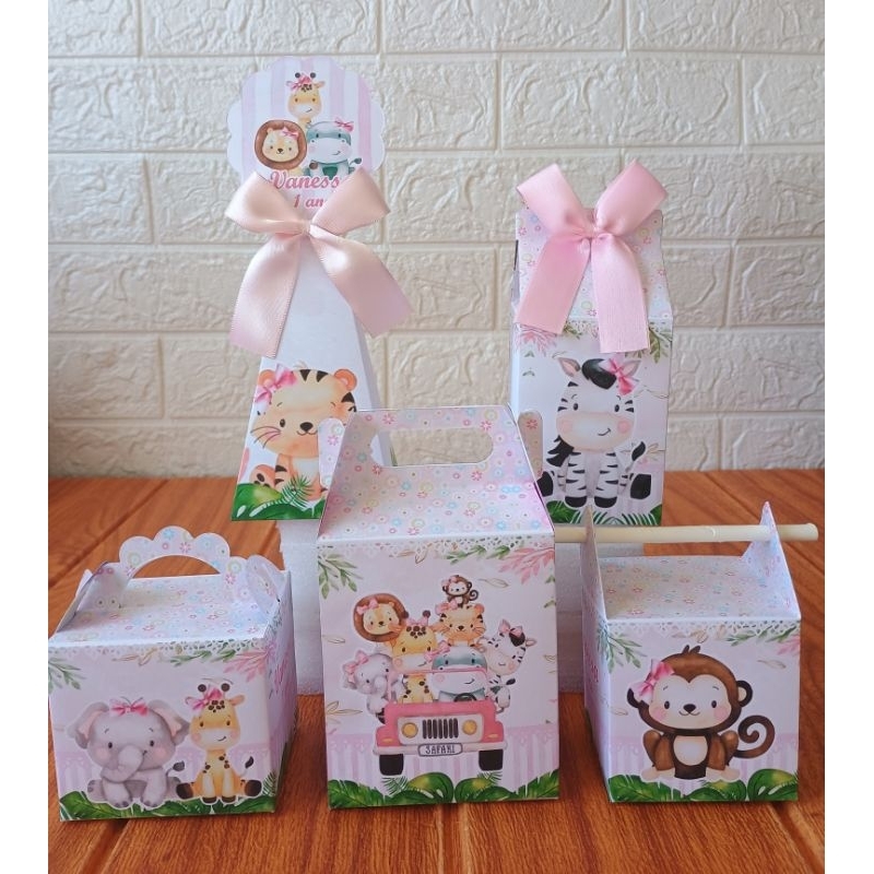 PEGUE E MONTE - Caixinhas Personalizadas Safari Menina Rosa para aniversário/ Kit Caixinhas Lembrancinhas/ Festa