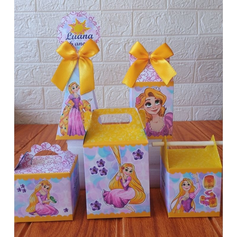 PEGUE E MONTE - Caixinhas Personalizadas Rapunzel Enrolados Aquarela para aniversário/ Kit Caixas Lembrancinhas/ Festa
