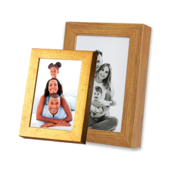 Kit 2 Porta Retrato Foto Com Vidro Pequeno Grande Luxo Dourado