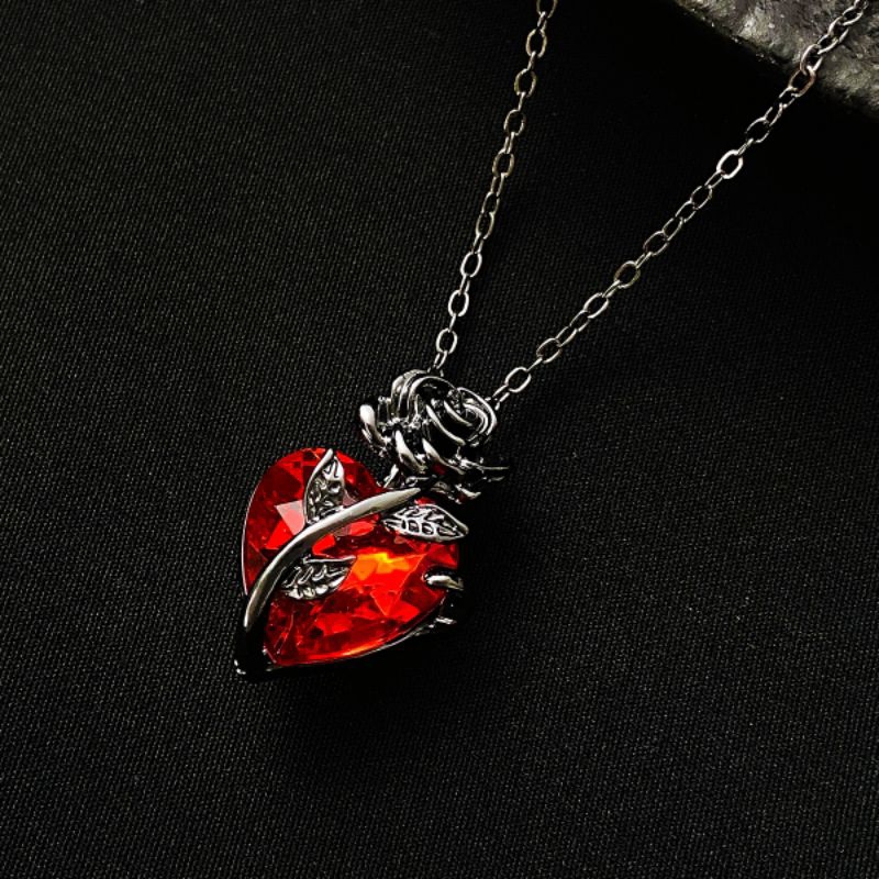 Colar Gotico Coração Vermelho Rosa Negra - Colar Retro - Colar Gótico - Gothic - Colar Coracao
