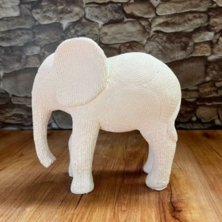 Elefante Crochê Com Tromba Para Baixo 22cm em Gesso Cru em Oferta na Shopee