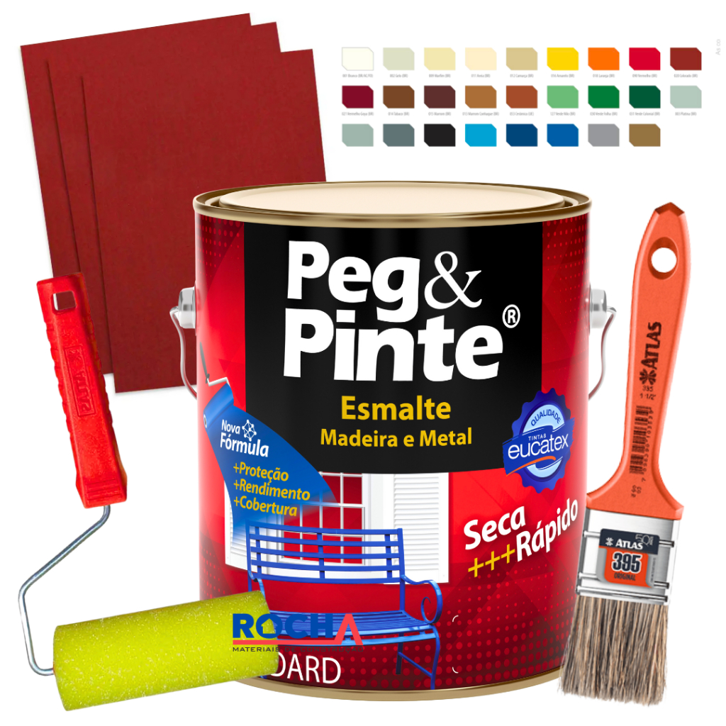 Tinta Esmalte Madeira Metal Peg Pinte + Lixa + Rolo + Pincel