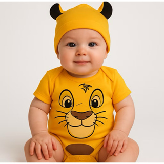 Body bebê- Temático Rei Leão Simba com Touca em Oferta na Shopee