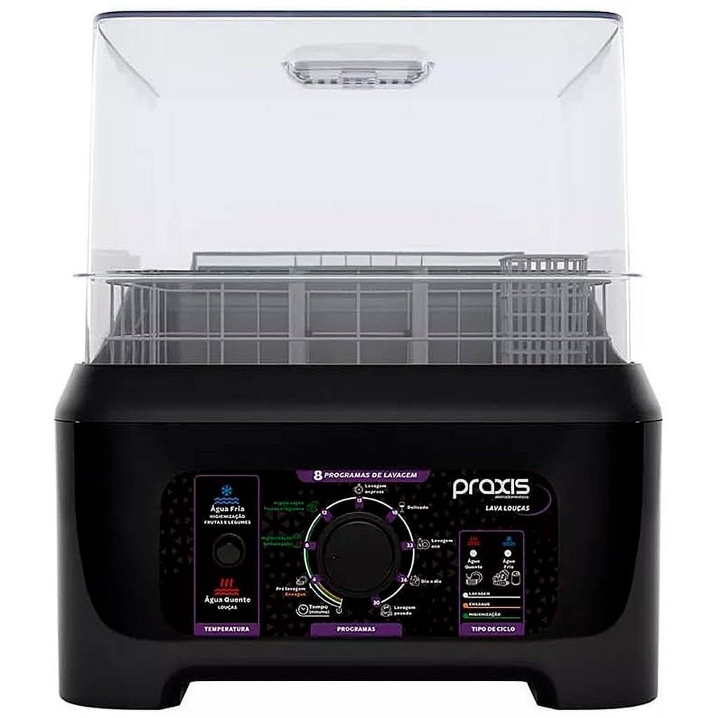 Imagem Lava Louças Portatil Praxis 3 Litros LPP04 4 Serviços Preto ou Branco - 127V ou 220V